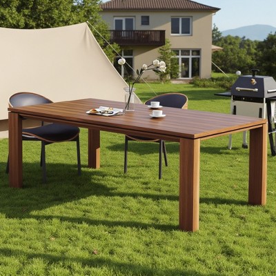 Luck Live Modern Patio Dining Tables 62.99 inches solid wood outdoor dining table/Brown accommodating 4-6 people