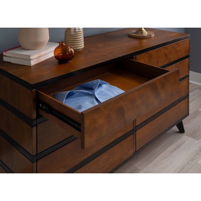 Walnut Double Brown Mid-century 6-Drawer Dresser