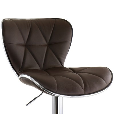 Adjustable Swivel Brown Leather & Chrome Bar Stool Set