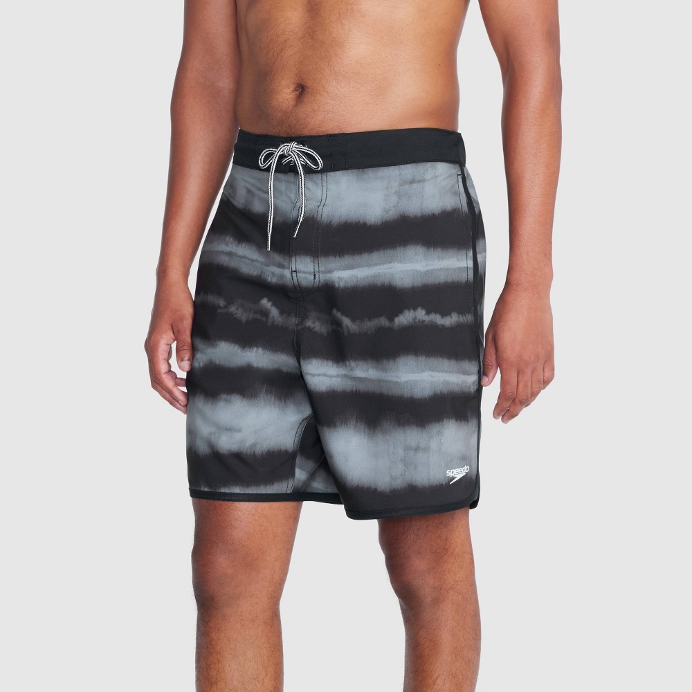 Photos - Swimwear Speedo Men's 7" Striped E-Board Swim Shorts - Gray/Black L 