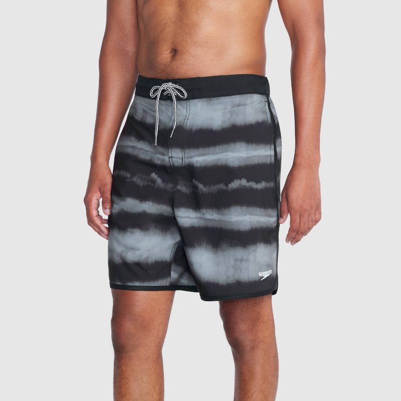 Speedo Men&#39;s 7&#34; Striped E-Board Swim Shorts - Gray/Black, 1 of 4
