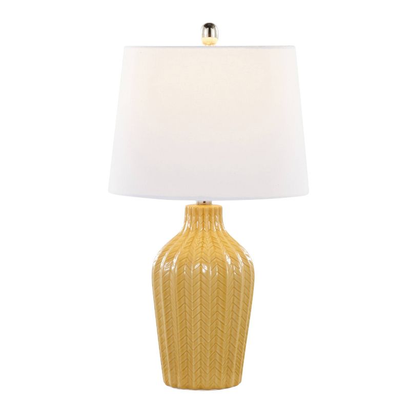 LumiSource (Set of 2) Rockwell 23&#34; Contemporary Accent Lamps Glossy Misted Yellow Ceramic Polished Nickel and White Shade from Grandview Gallery, 3 of 7