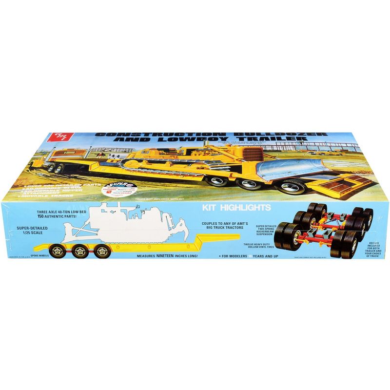 Skill 3 Model Kit Construction Bulldozer and Lowboy Trailer Set of 2 pieces 1/25 Scale Model by AMT, 2 of 5