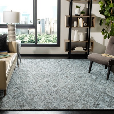 Blue and Black Geometric Tufted Wool Area Rug 8' x 10'