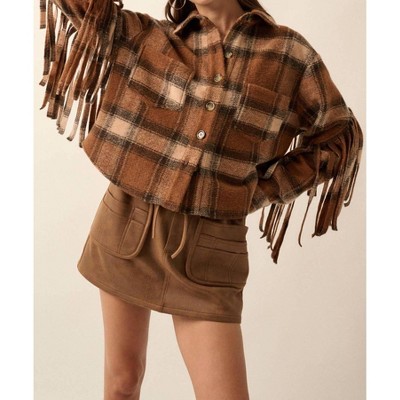 Women's Up The Country Plaid Fringe Shacket - Promesa M : Target