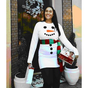 Tipsy Elves Women's Snowman Scarf Sweater Dress - Festive  White Snowman Dress for Women - 1 of 4