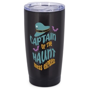 Elanze Designs Captain of the Haunt Mess Express Bats Halloween Wrap-Around Design 20 Ounce Stainless Steel On-The-Go Coffee Mug, Thermal Travel - 1 of 4