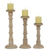 Set Of 3 Round Natural Wood Carved Candle Holders - Olivia & May : Target