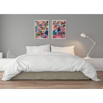 Sylvie Applause Multicolored Abstract Canvas Art Set with White Frame