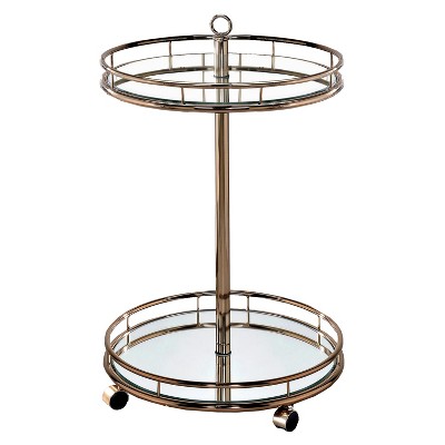 HOMES: Inside + Out Opalle Round Mirrored Serving Cart Metal/Champagne