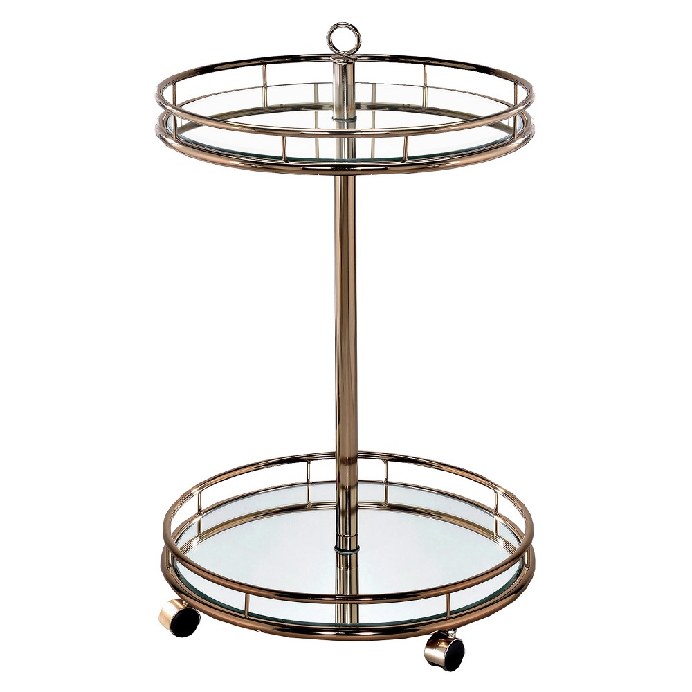 ioHomes Opalle Round Mirrored Serving Cart Metal/Champagne