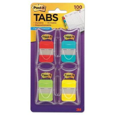 Post-it File Tabs 1 x 1 1/2 Aqua/Lime/Red/Yellow 100/Pack 686RALY