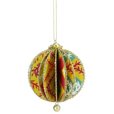 Ganz 4" Floral Vine Sliced Ball Ornament - Yellow/Red