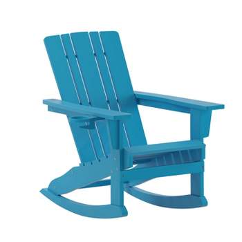 Flash Furniture Halifax HDPE Adirondack Chair with Cup Holder and Pull Out Ottoman, All-Weather HDPE Indoor/Outdoor Chair