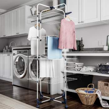 Clothes Drying Rack - 4-Tiered Laundry Station with Collapsible Shelves and Wheels for Sorting and Air-Drying Garment Pieces by Lavish Home (White)