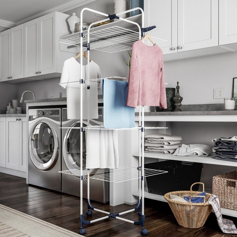 Clothes Drying Rack - 4-Tiered Laundry Station with Collapsible Shelves and Wheels for Sorting and Air-Drying Garment Pieces by Lavish Home (White) - image 1 of 4