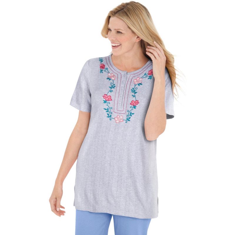 Woman Within Women's Plus Size 7-Day Embroidered Pointelle Tunic, 1 of 2