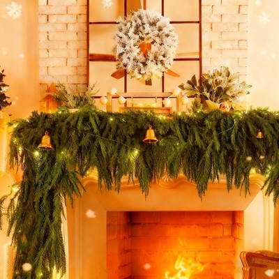 MOEPISY 2 Pcs 6ft Pre-lit Christmas Pine Garlands, Real Touch Artificial Norfolk Pine Garland