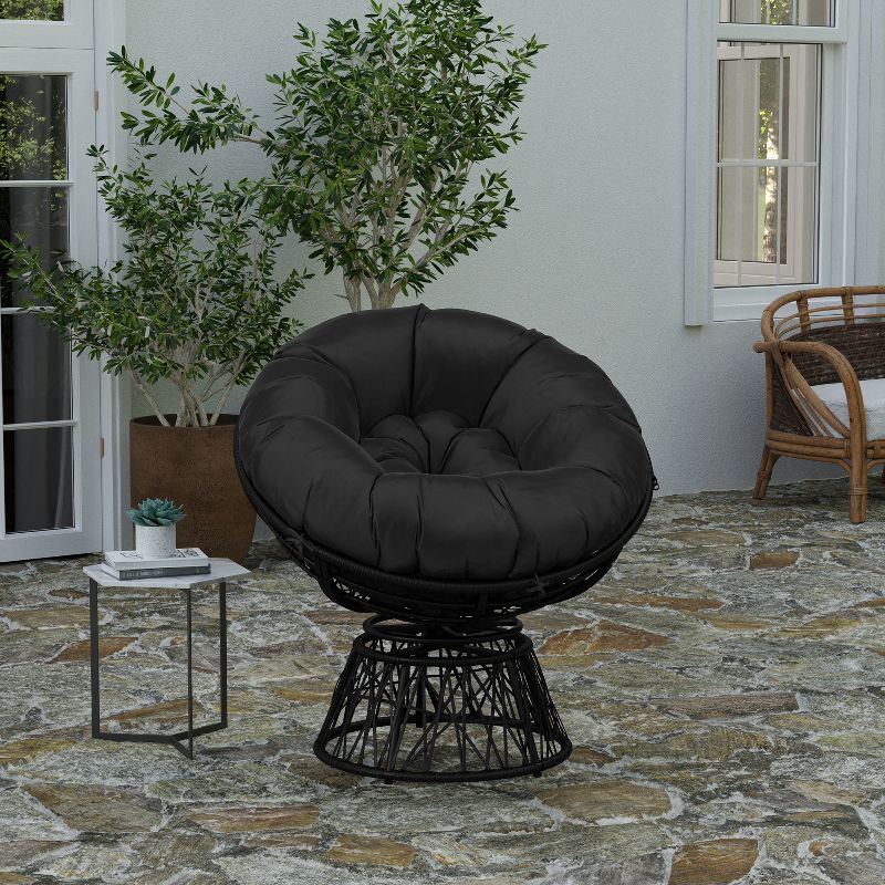 Merrick Lane Papasan Style Woven Wicker Swivel Patio Chair with Removable All-Weather Cushion, 2 of 14