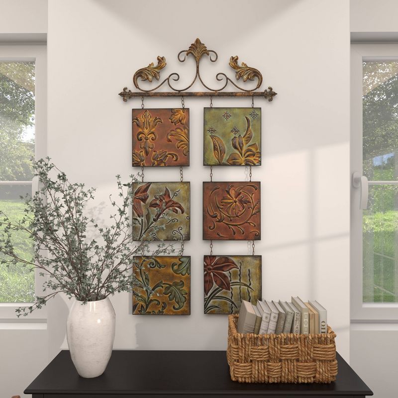 Metal Floral 6 Suspended Panels Wall Decor with Embossed Details - Olivia &#38; May, 5 of 13