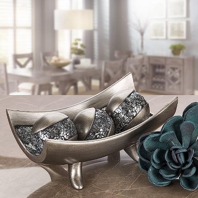 Schonwerk Silver Crackled Resin Decorative Orbs Set