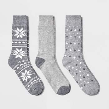 Men's Snowflakes Print Crew Socks 3pk - Goodfellow & Co™ Charcoal Gray 7-12