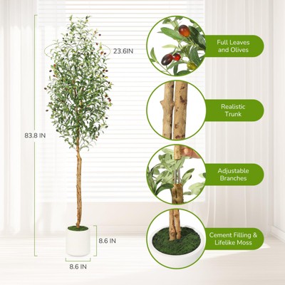 CuisinSmart Artificial Olive Tree, Faux Potted Olive Tree With Realistic Leaves and Fruits, White Planter Fake Olive Tree for Home Office Living Room