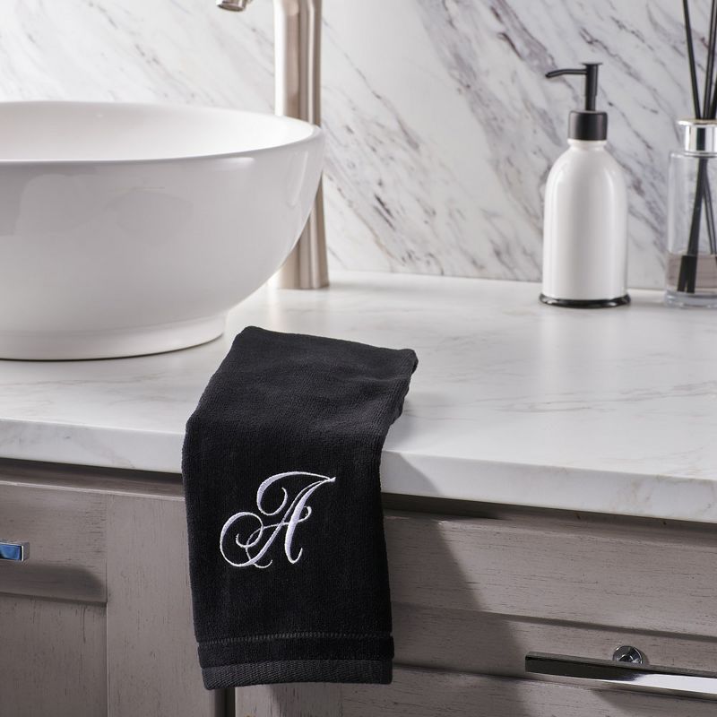 Creative Scents Black Fingertip Monogrammed Towels White Embroidered, 2 of 8