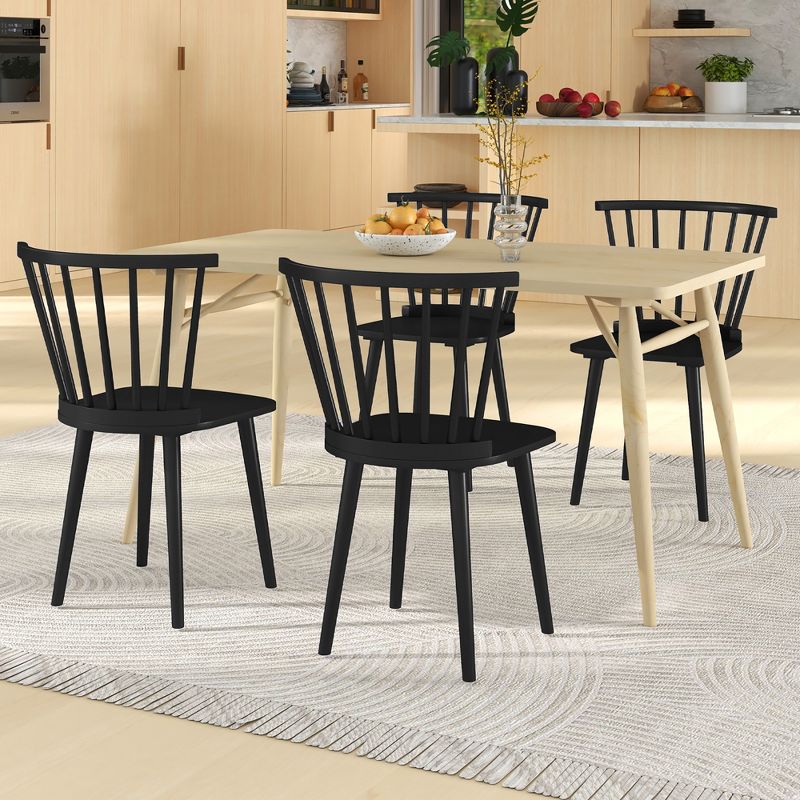 Tangkula 4 PCS Dining Chair Windsor High Spindle Back Wood Kitchen Chairs w/ Rubber Wood Frame, 4 of 11