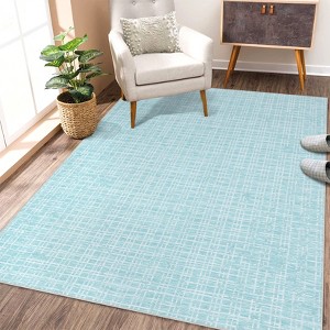 Modern Plaid Area Rug Washable Rug Contemporary Non Slip Rugs for Indoor - 1 of 1