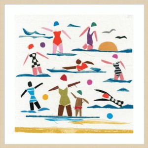 33" x 33" Seaside Frolics by Jenny Frean Wood Framed Wall Art Print - Amanti Art: Coastal Illustration, Giclee Lithograph - 1 of 4