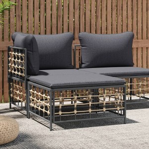 vidaXL Patio Footstool with Dark Gray Cushion Poly Rattan - 1 of 4