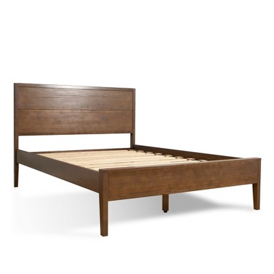 Walnut Queen Solid Pine Wood Bed Frame with Headboard