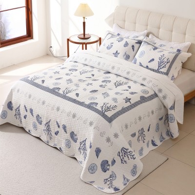 Ocean Plants & Fish Themed 3-Piece Comforter Set, Queen Size – Includes 1 Soft Lightweight Comforter and 2 Matching Pillowcases, Coastal Bedding