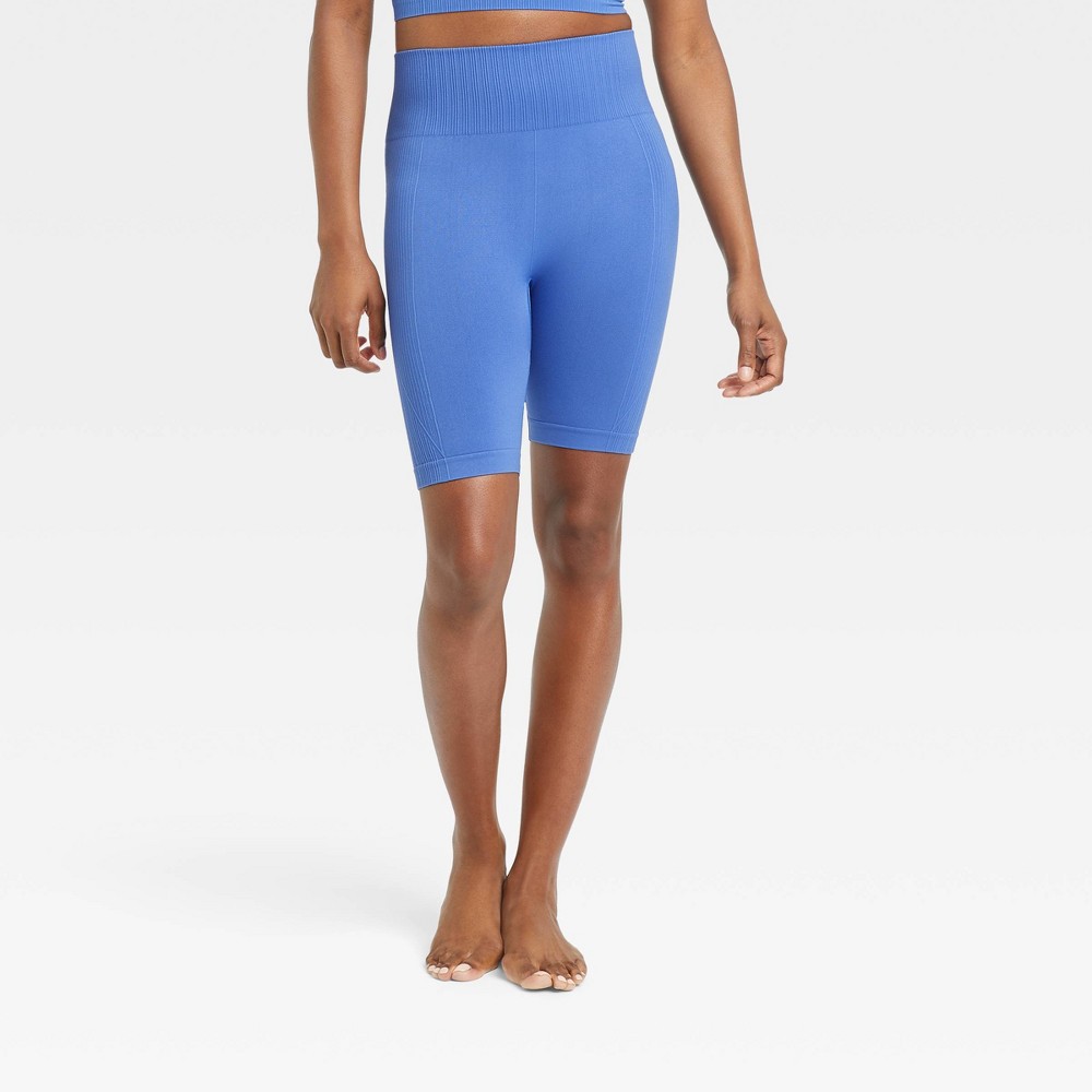 size small Women's Seamless Ribbed Bike Shorts 4.25" - All in Motion Cobalt S, Blue