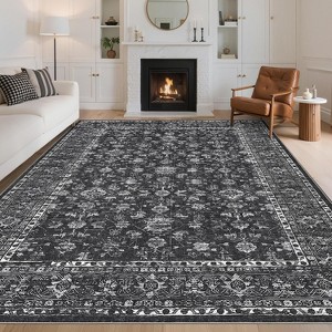 Coucheta Floral Rugs, Washable Soft Non Slip Area Rug for Living Room Bedroom, Distressed Vintage Stain Resistant Large Under Table Carpet - 1 of 4