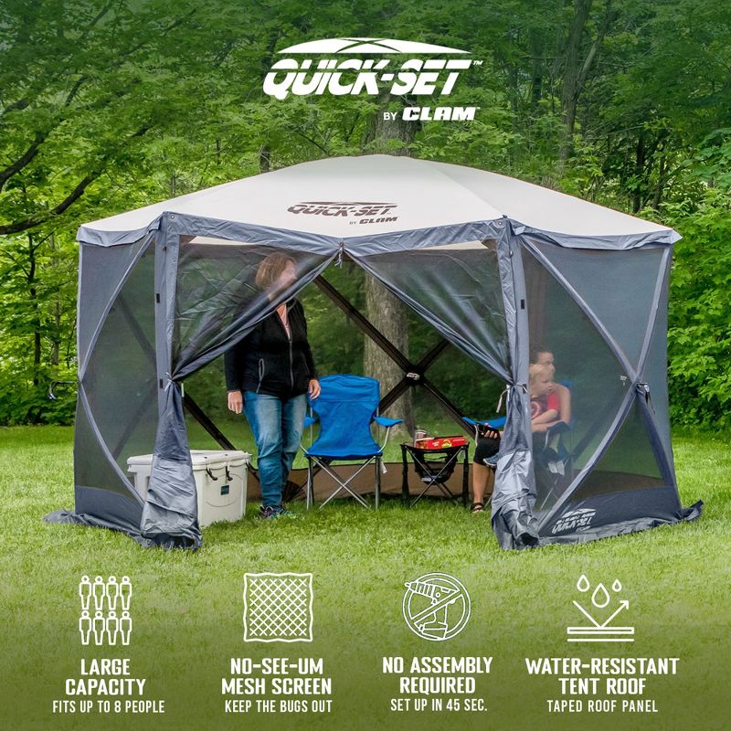 CLAM Quick-Set Escape 11.5 x 11.5 Foot Portable Pop-Up Outdoor Camping Gazebo Screen Tent 6-Sided Canopy Shelter with Stakes & Carry Bag, Slate Blue, 2 of 7