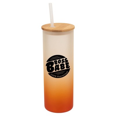 Elanze Designs Boss Babe 100% Guaranteed Wrap-Around Design 25 Ounce Frosted Gradient Glass On-The-Go Coffee Travel Skinny Tumbler Mug Cup, Bamboo Lid