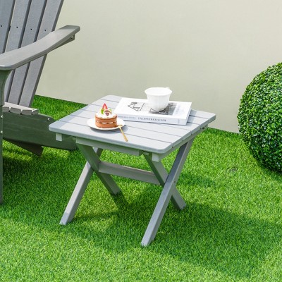 Gray HDPE Folding Outdoor Side Table with Slatted Top