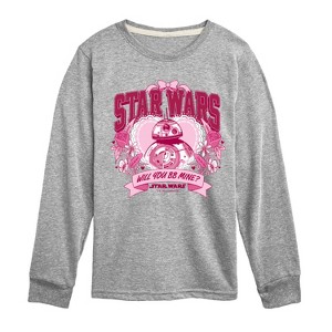 Boys' - Star Wars - Valentine Bb8 Yoda and friends Collegiate Long Sleeve Graphic T-Shirt - 1 of 4