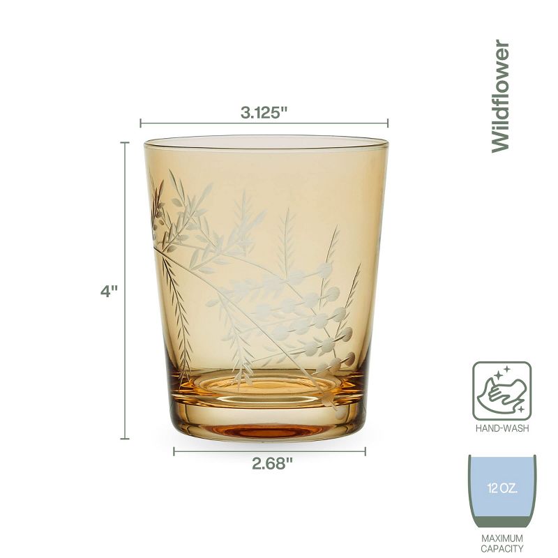 Fitz & Floyd Wildflower Set of 4 Double Old Fashioned Rocks Whiskey Glass, 12 Ounce, Gold, 3 of 6