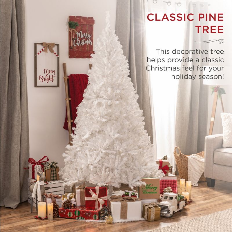 Best Choice Products Premium White Hinged Artificial Christmas Pine Tree w/ Branch Tips, Metal Base, 2 of 8