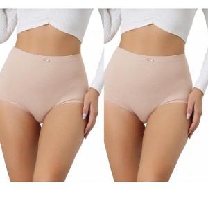 Allegra K Women's Breathable Soft High Waist Stretch Comfortable Tummy Control Briefs 2 Packs - 1 of 4
