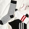 Anna-Kaci Women's 3 Pack Crew Socks Set Ribbed Knit Athletic Stripe and Classic Pattern Casual Everyday Wear - 2 of 4