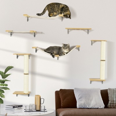 Natural Sisal and Wood Wall-Mounted Cat Climbing Playground