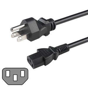 SatelliteSale Universal Heavy Duty Computer Power Cable Male NEMA 5-15P to Female IEC C5 or C13/C14 Universal Wire Black PVC Cord - 1 of 4