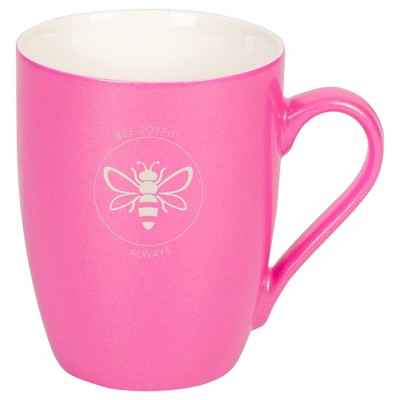 Elanze Designs Bee Joyful Always 10 Ounce Ceramic Laser-Etched Engraved Drinkware Mug, Metallic Princess Pink