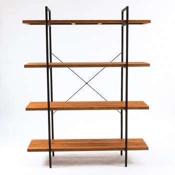LuxenHome 4-Shelf 66.5" H x 51.2" W Pine Wood Metal Frame Etagere Bookcase Brown