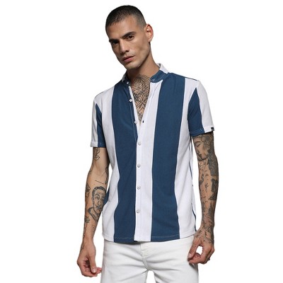 Campus Sutra Men Men's Chalk White & Royal Blue Balanced Striped Shirt