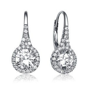 Guili Drop Earrings in Gold, Rose & Rhodium Plated Sterling Silver with CZ and Halo Accents – Timeless Elegance in a Sleek, Radiant Design - 1 of 4